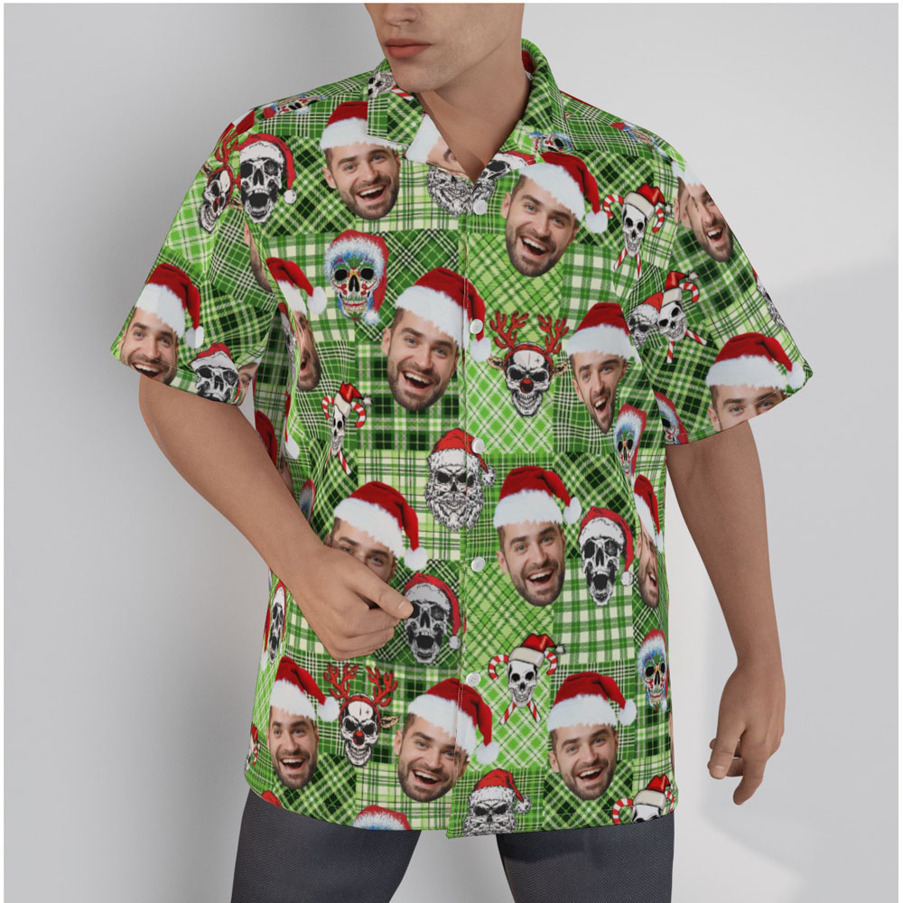 Christmas Skull Buffalo Plaid Custom Face Hawaiian Shirt - variant image 1