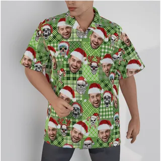 Christmas Skull Buffalo Plaid Custom Face Hawaiian Shirt