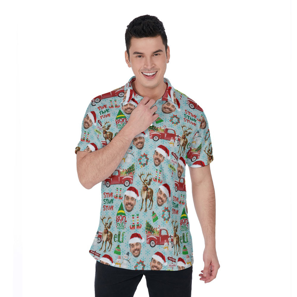 Funny Custom Face Christmas Stink Stank Stunk Hawaiian Polo Shirt - variant image 1