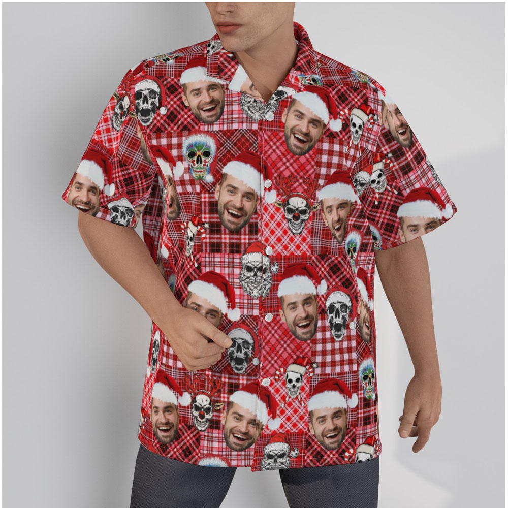 Custom Face Buffalo Plaid Christmas Skull Hawaiian Shirt - variant image 1