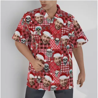 Custom Face Buffalo Plaid Christmas Skull Hawaiian Shirt