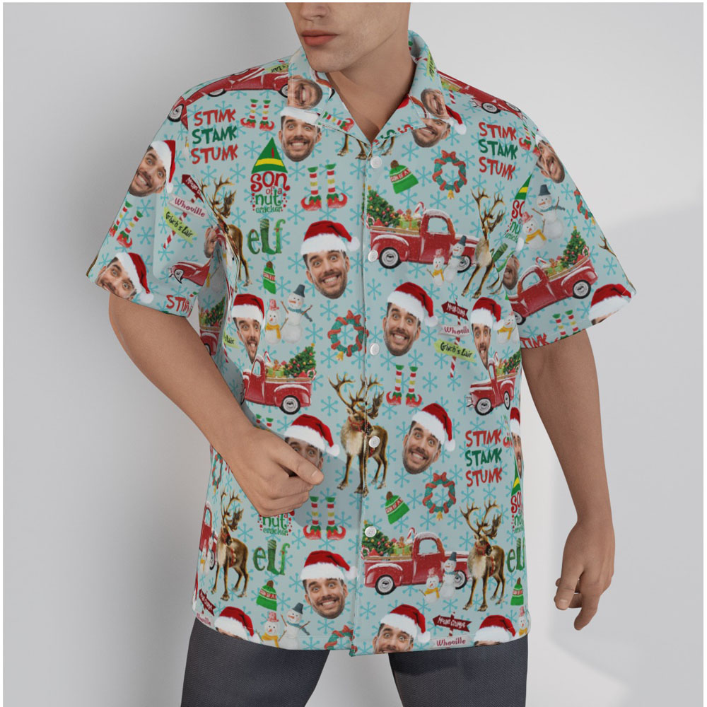 Stink Stank Stunk Custom Face Christmas Blue Hawaiian Shirt - variant image 1