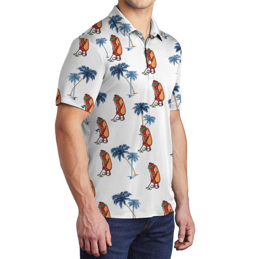 Funny Hotdog Golf Collared Shirts White