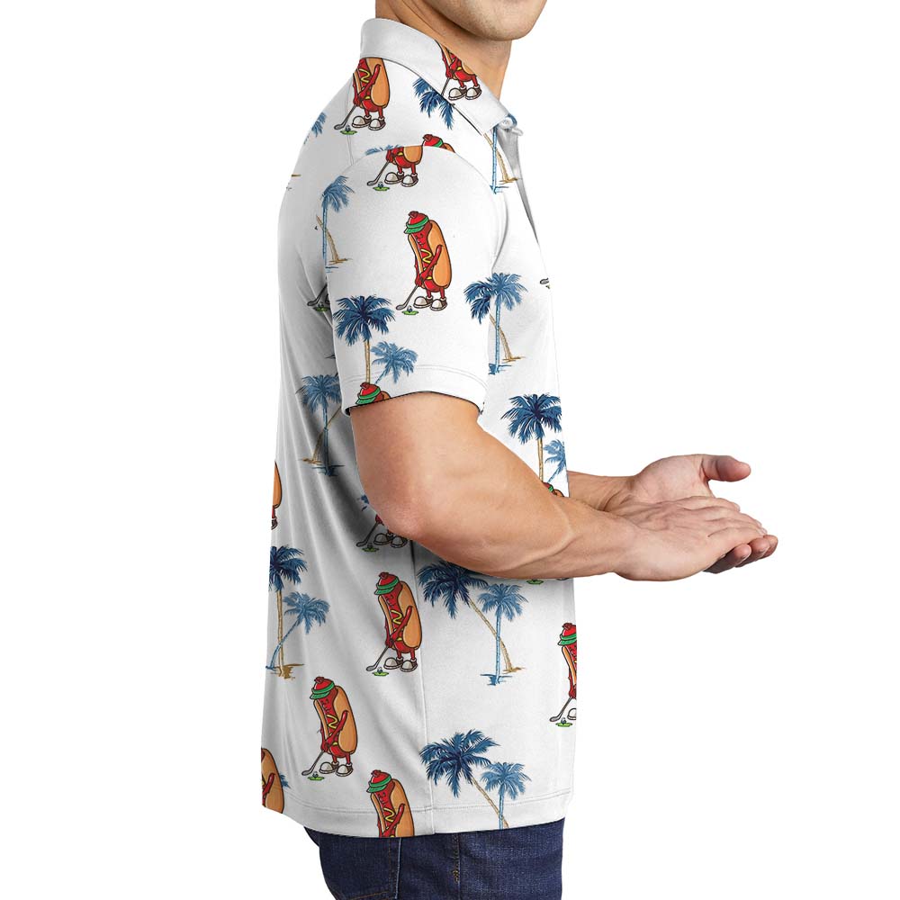 Funny Hotdog Golf Collared Shirts White