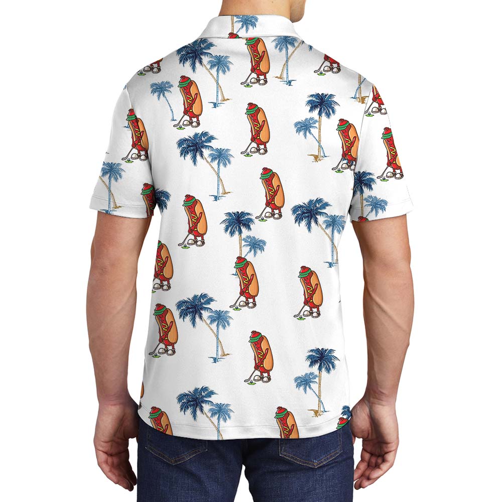 Funny Hotdog Golf Collared Shirts White