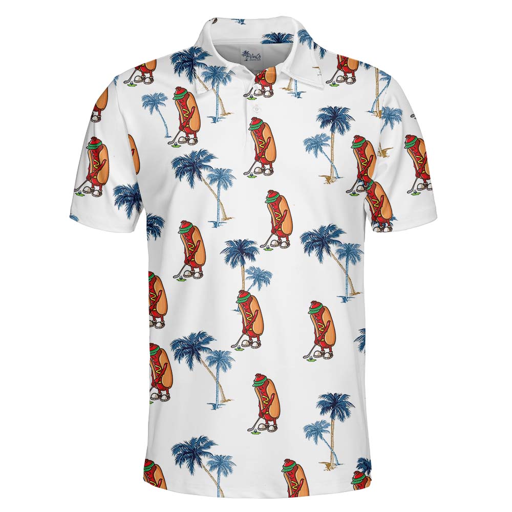 Funny Hotdog Golf Collared Shirts White