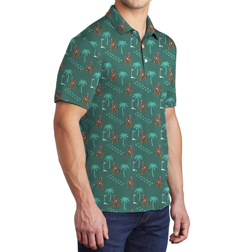 Green Tropical Bigfoot Golf Collared Shirt