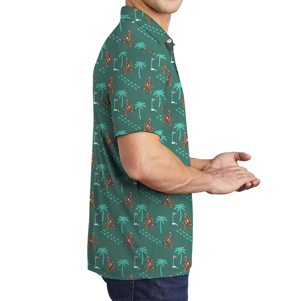Green Tropical Bigfoot Golf Collared Shirt