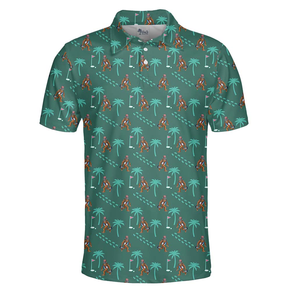 Green Tropical Bigfoot Golf Collared Shirt