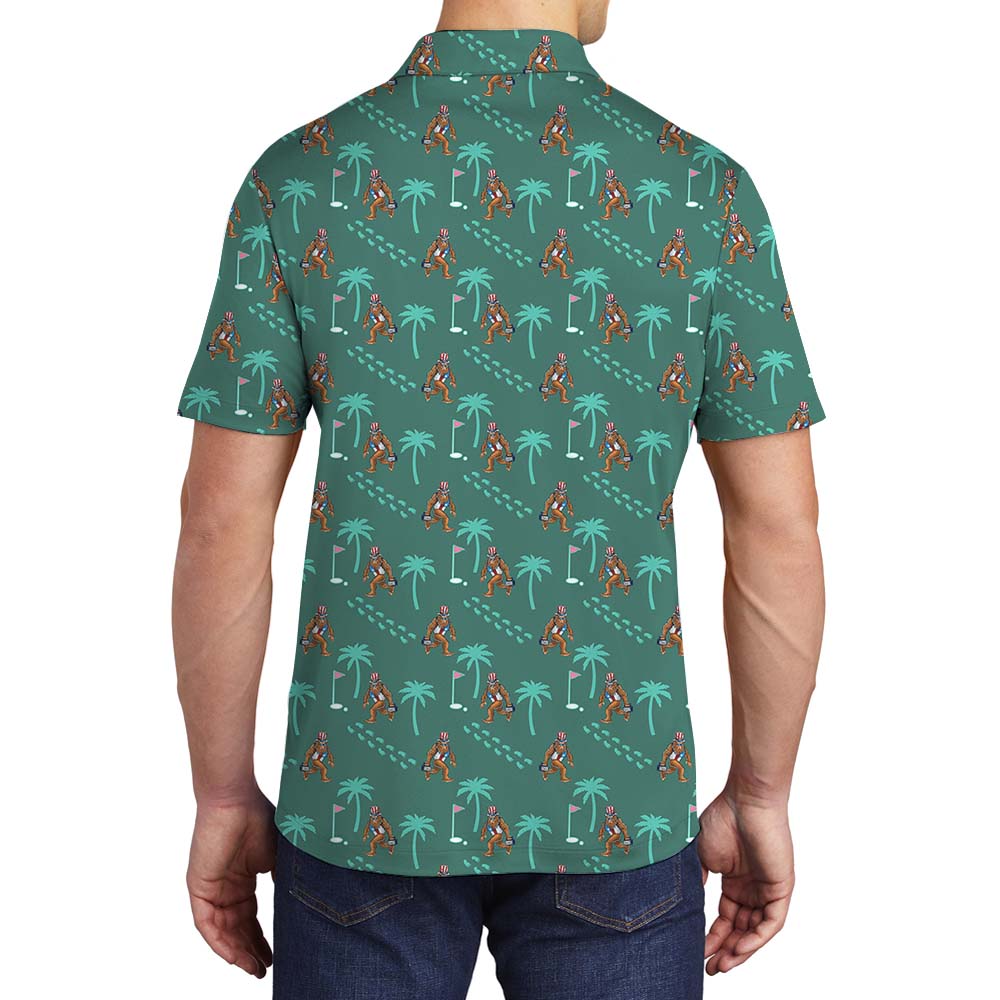Green Tropical Bigfoot Golf Collared Shirt