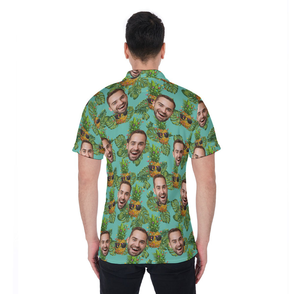Christmas Pineapple Tropical Hawaiian Polo Shirt With Custom Face