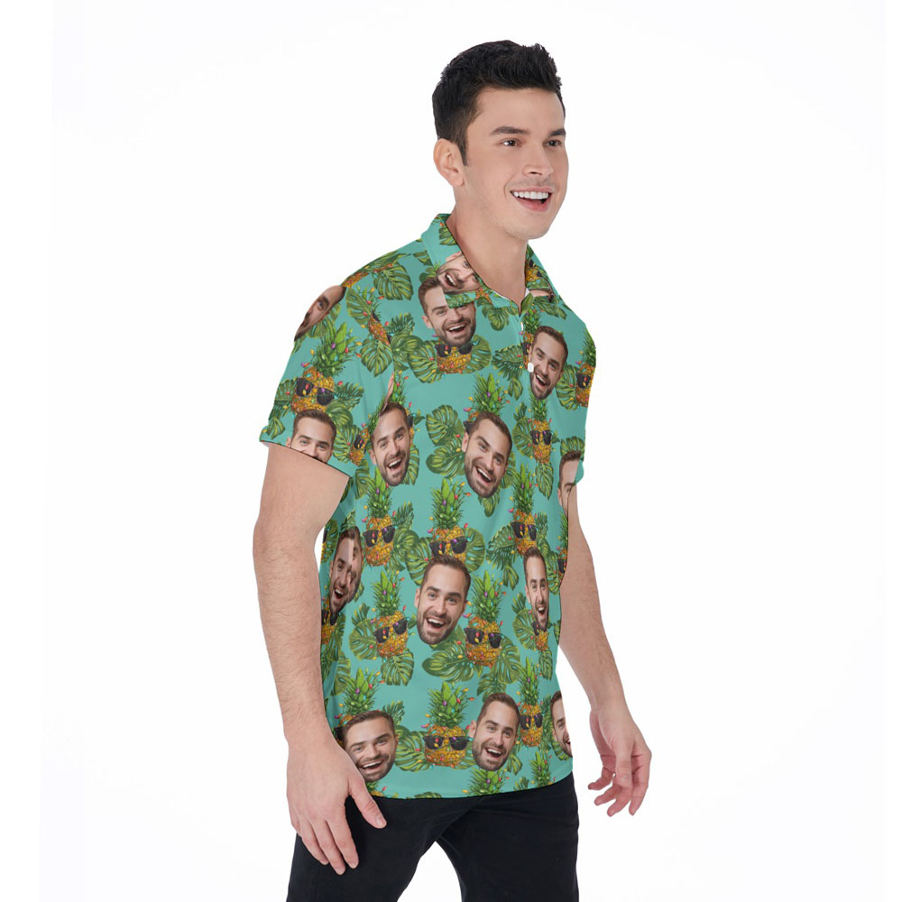 Christmas Pineapple Tropical Hawaiian Polo Shirt With Custom Face