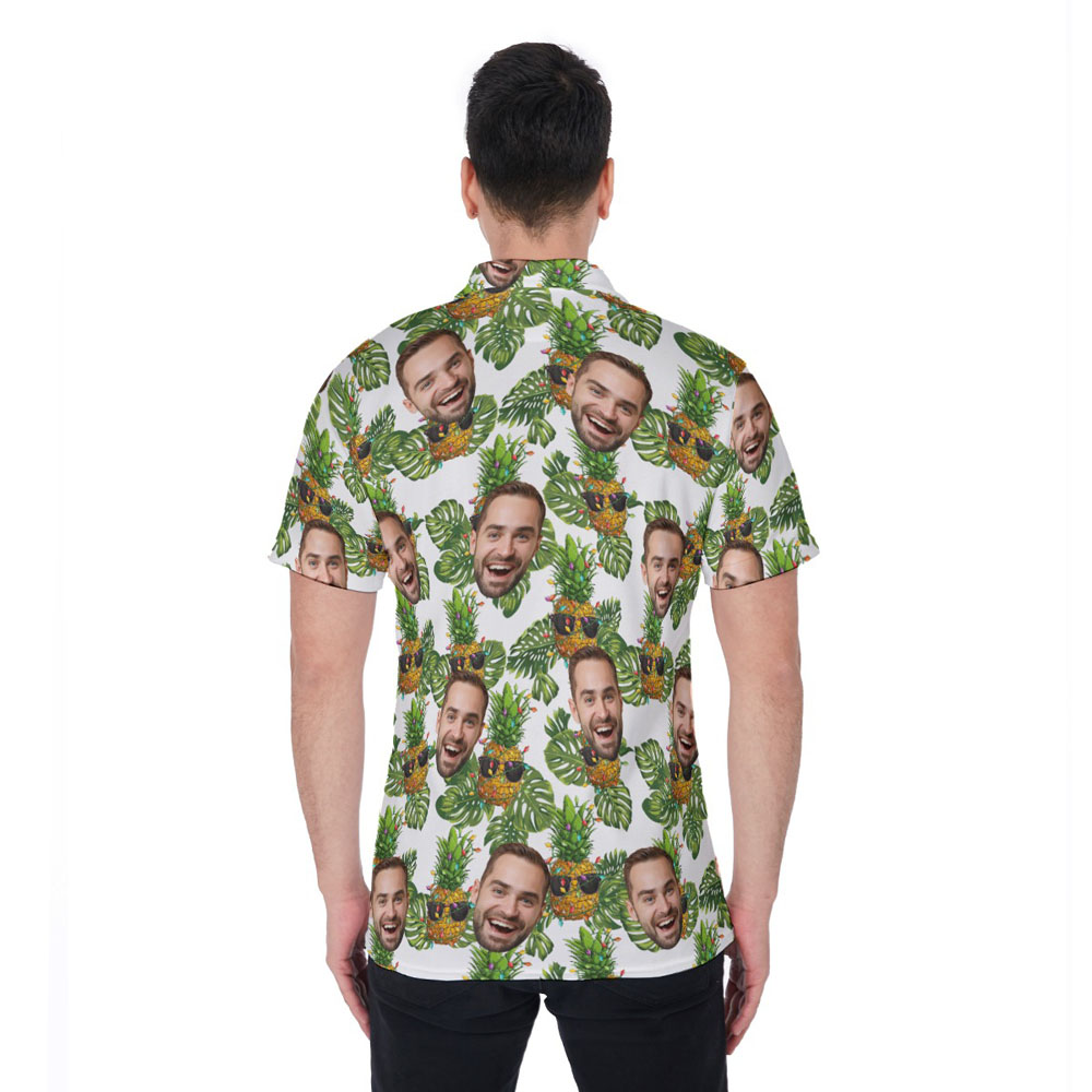 Tropical Pineapple Christmas Hawaiian Polo Shirt With Custom Face