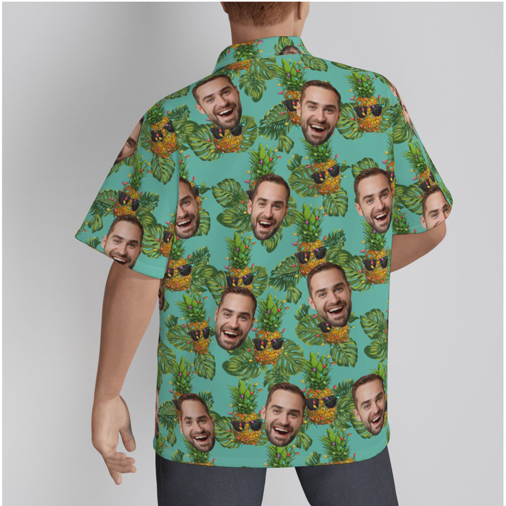 Christmas Pineapple Custom Face Blue Hawaiian Shirt