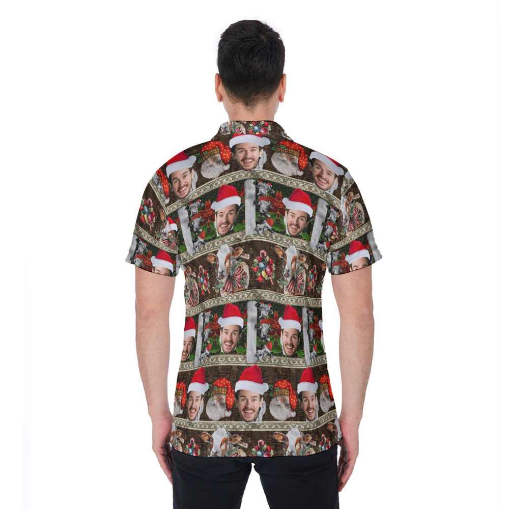 Custom Face Vintage Christmas Cow Hawaiian Polo Shirt