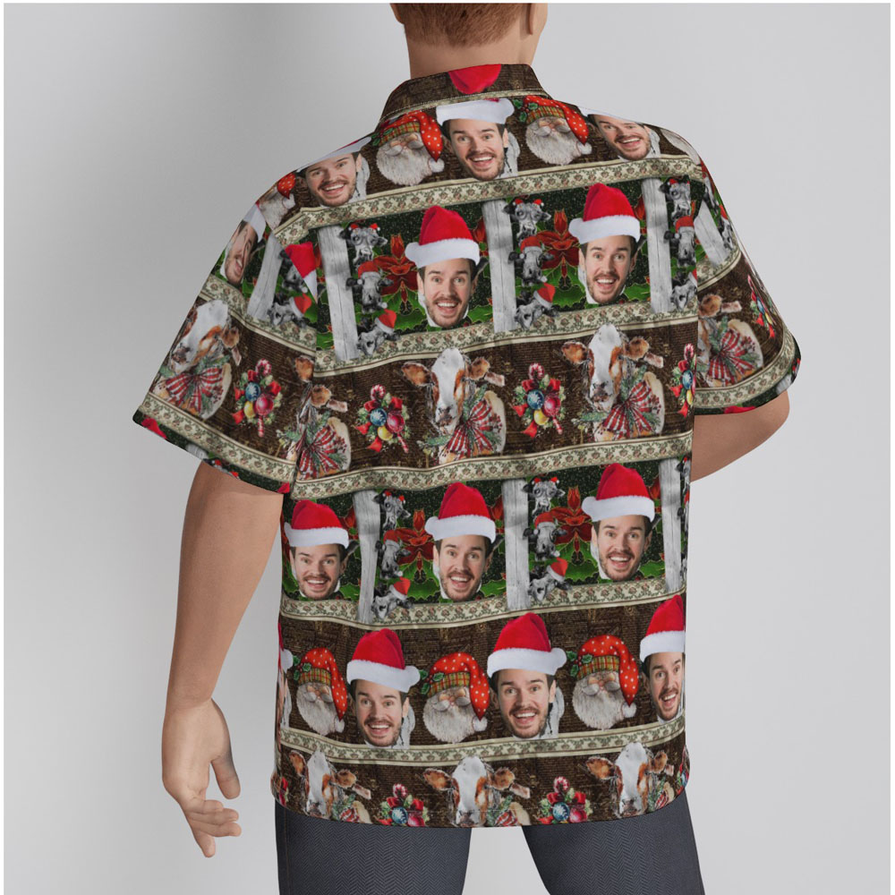 Funny Custom Face Christmas Cow Vintage Hawaiian Shirt