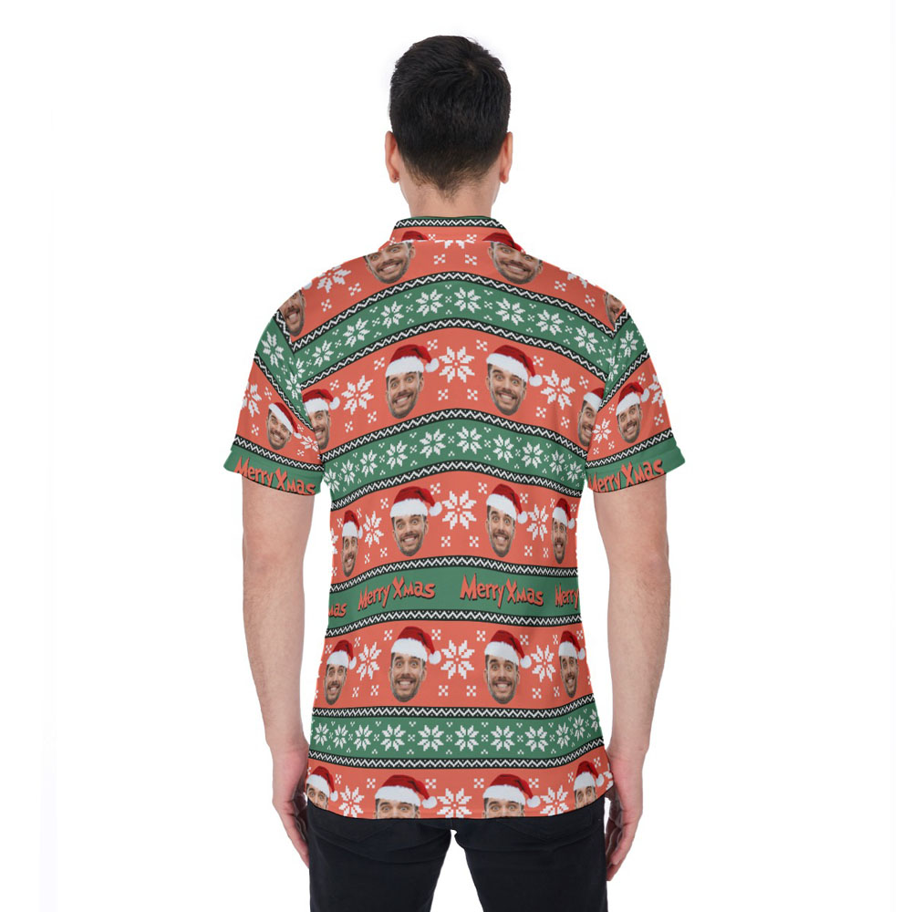 Funny Custom Face Merry Xmas Ugly Hawaiian Polo Shirt
