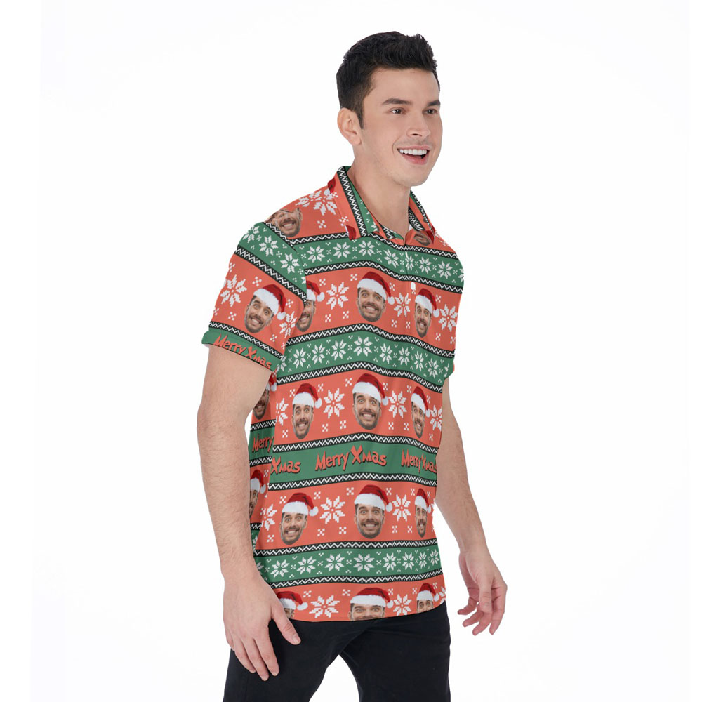 Funny Custom Face Merry Xmas Ugly Hawaiian Polo Shirt