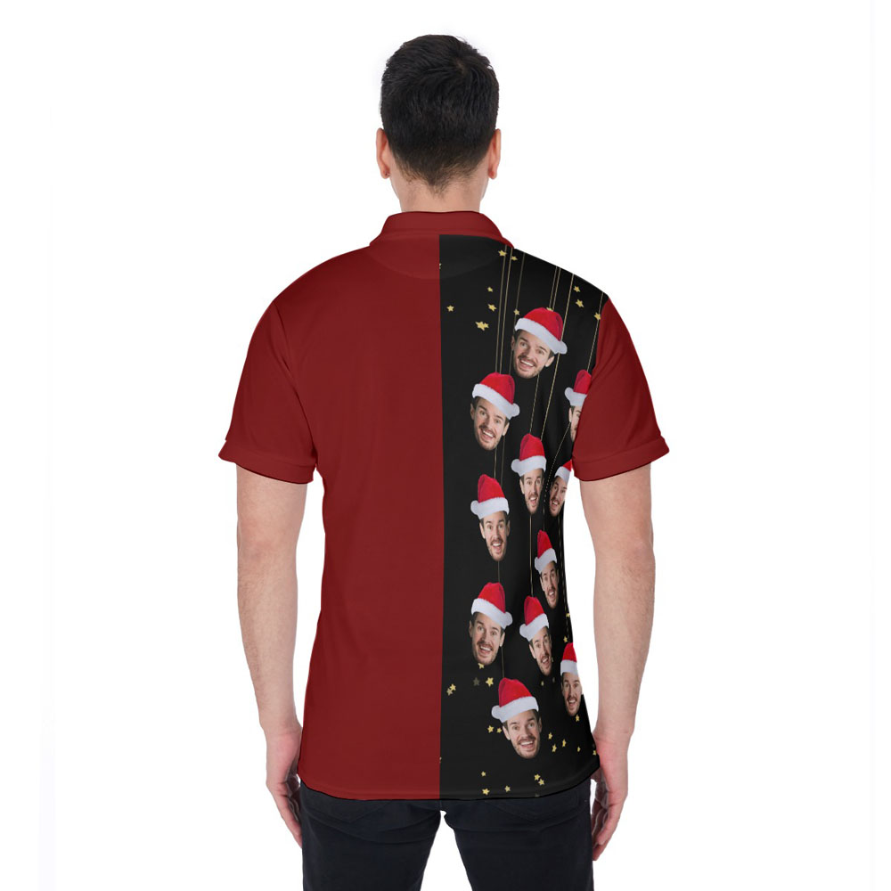 Funny Custom Face Christmas Red Hawaiian Polo Golf Shirt