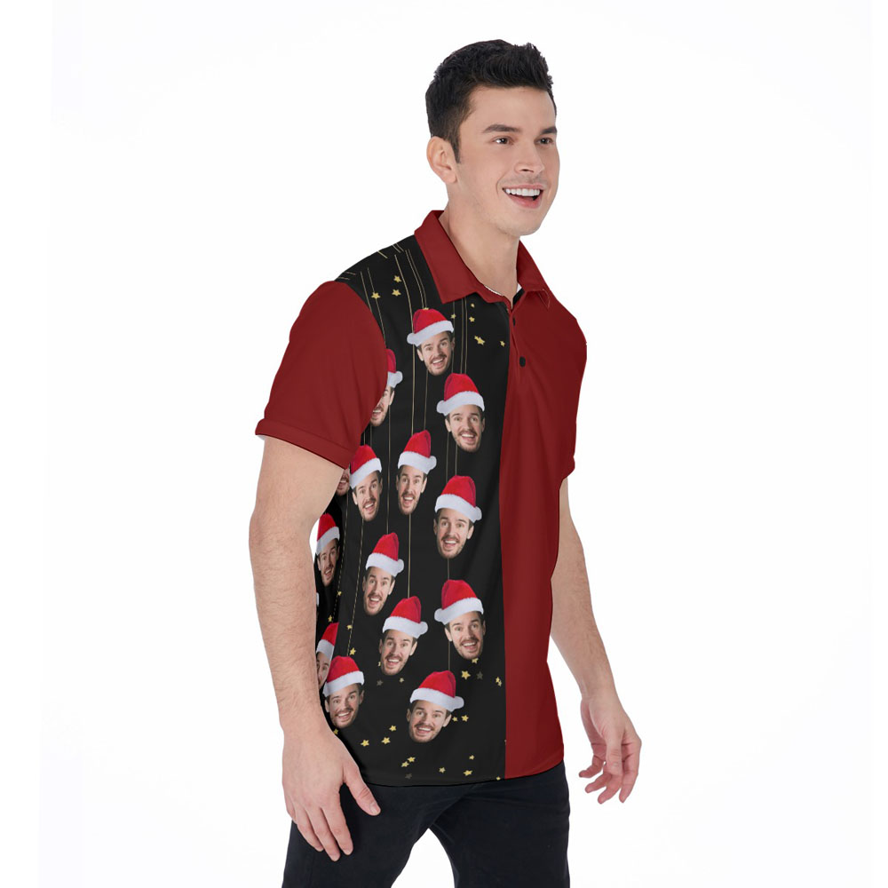 Funny Custom Face Christmas Red Hawaiian Polo Golf Shirt