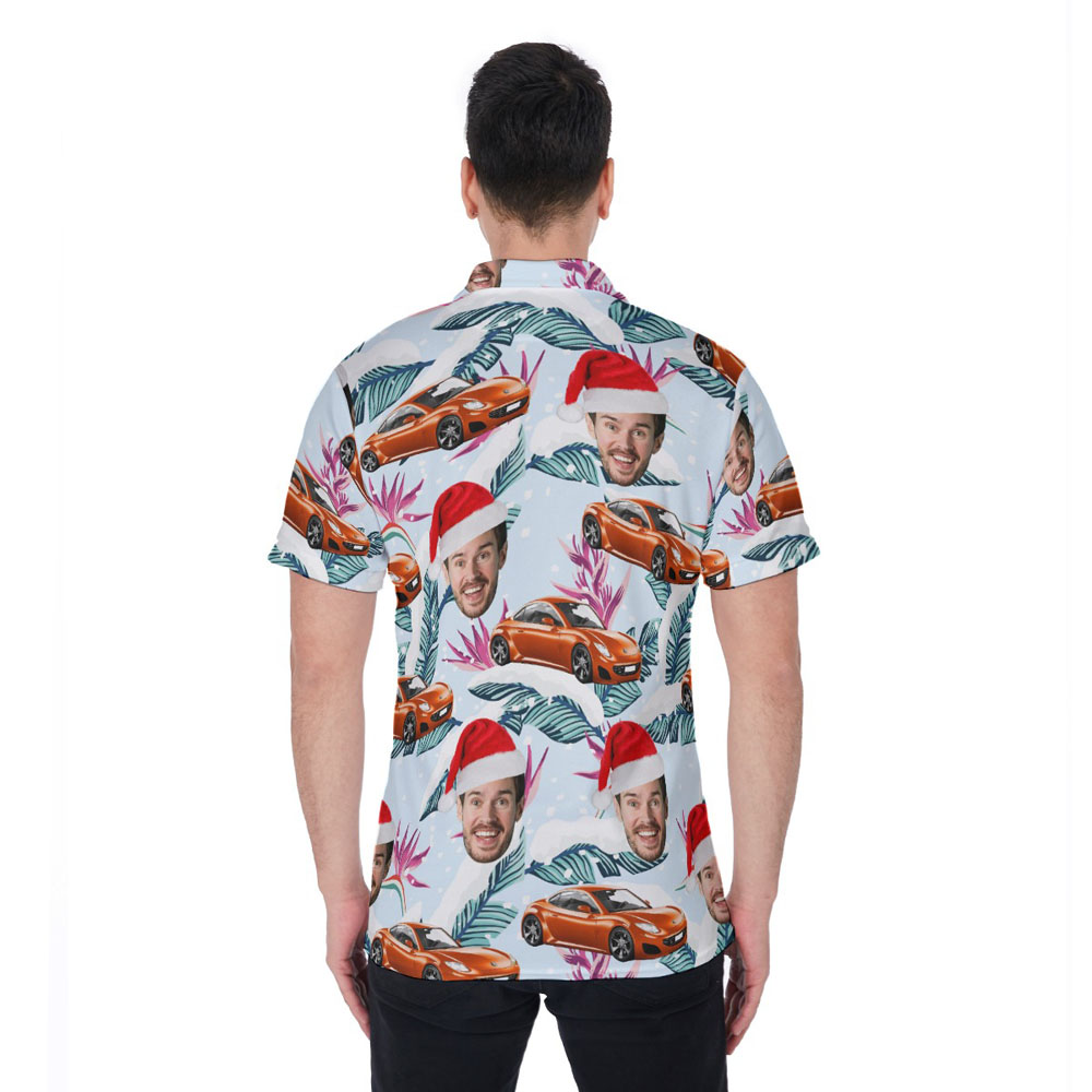 Funny Custom Car And Face Christmas Hawaiian Polo Shirt