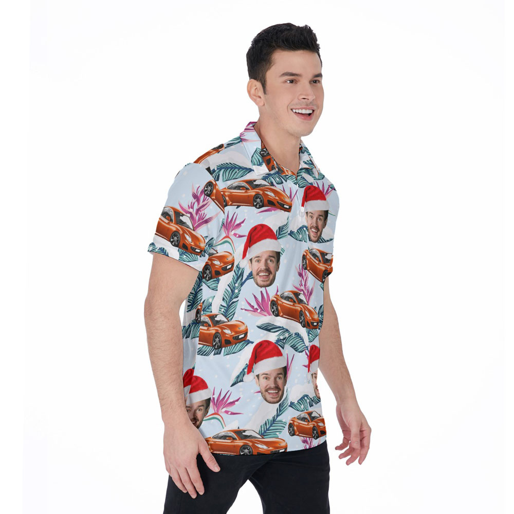 Funny Custom Car And Face Christmas Hawaiian Polo Shirt