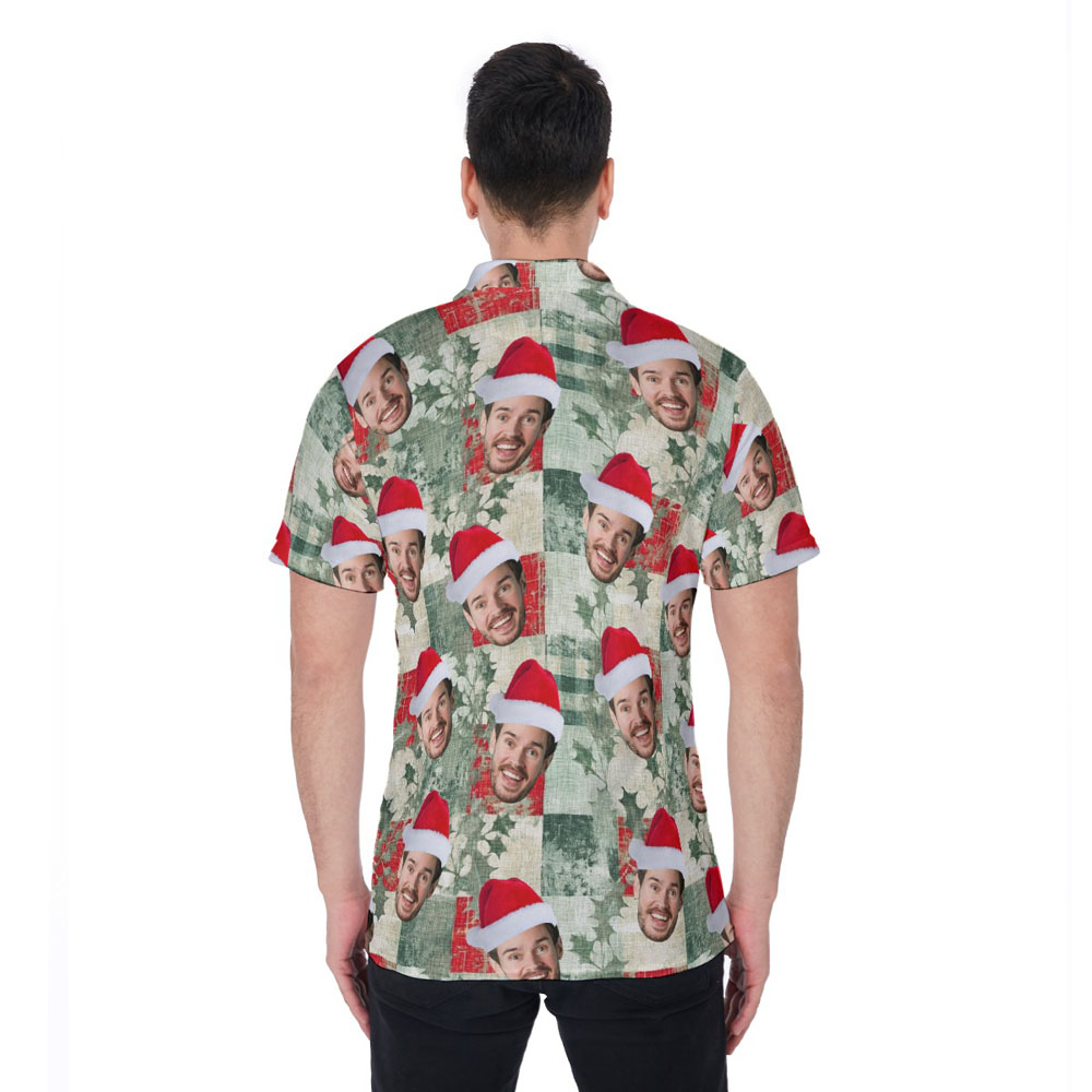 Funny Vintage Christmas Hawaiian Polo Shirt With Custom Face