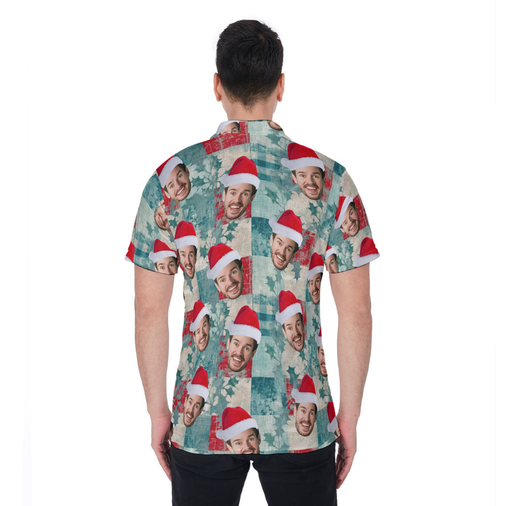 Vintage Christmas Holly Leaves Custom Face Hawaiian Polo Shirt