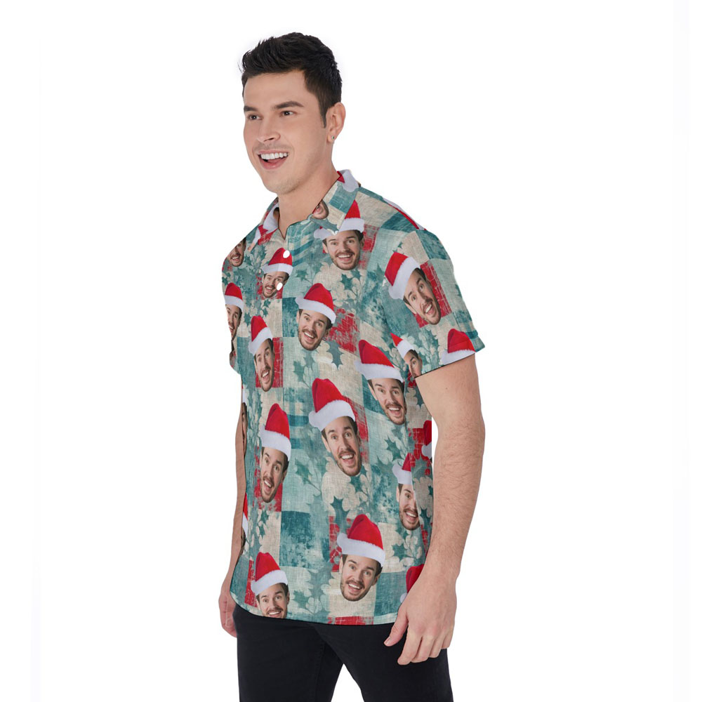 Vintage Christmas Holly Leaves Custom Face Hawaiian Polo Shirt