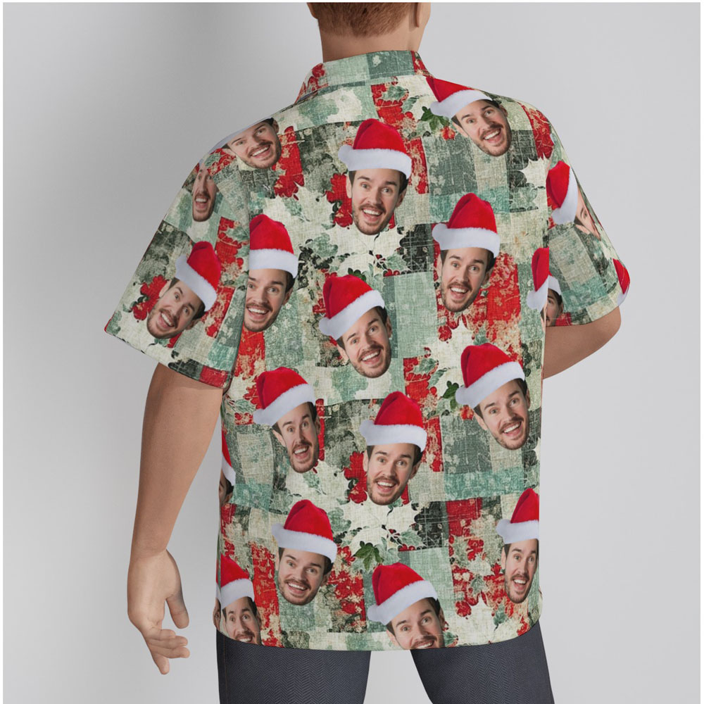 Custom Face Christmas Vintage Holly Leaves Hawaiian Shirt