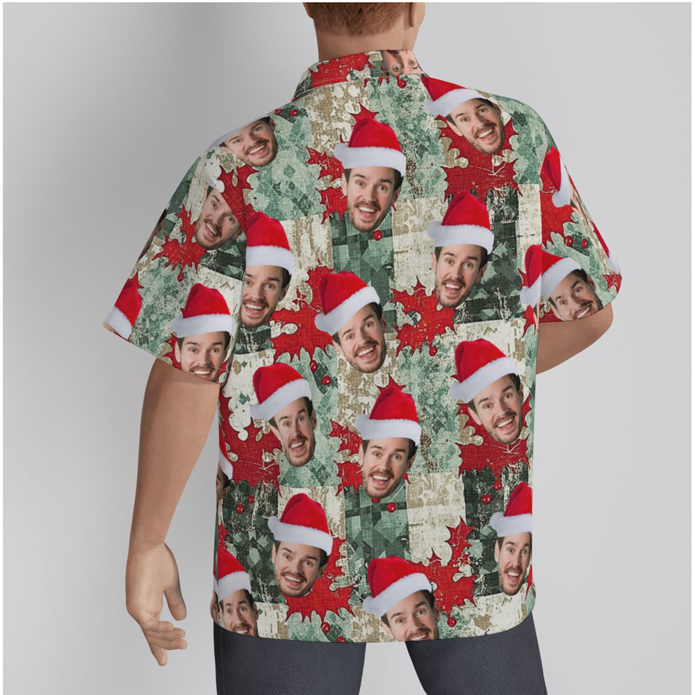 Custom Face Christmas Holly Leaves Vintage Hawaiian Shirt