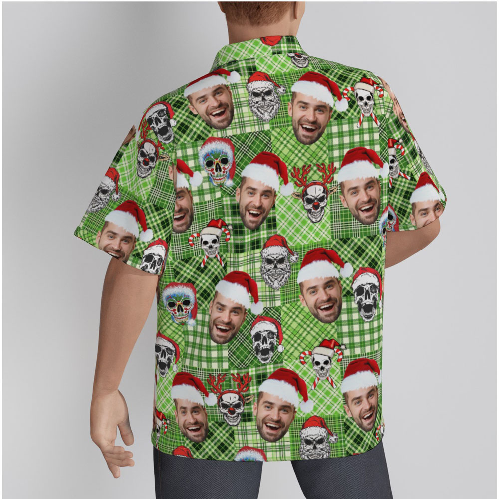 Christmas Skull Buffalo Plaid Custom Face Hawaiian Shirt