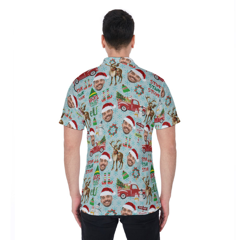 Funny Custom Face Christmas Stink Stank Stunk Hawaiian Polo Shirt