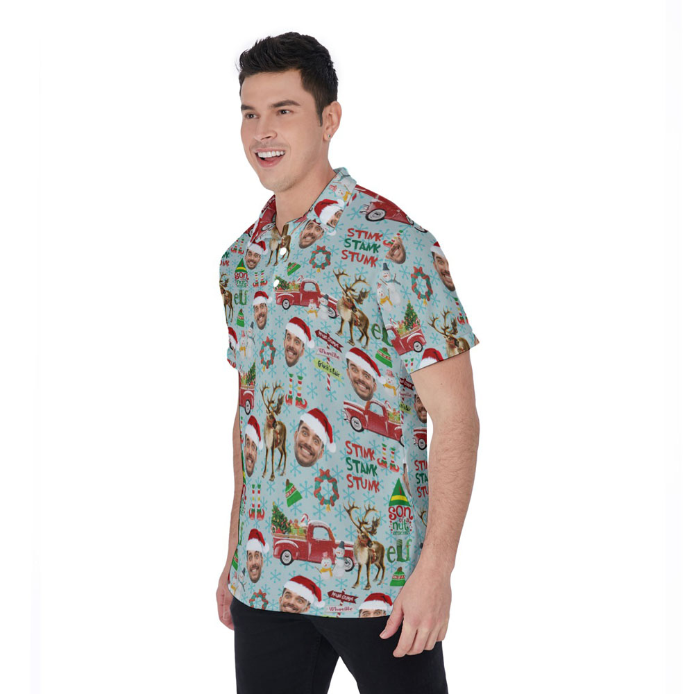 Funny Custom Face Christmas Stink Stank Stunk Hawaiian Polo Shirt