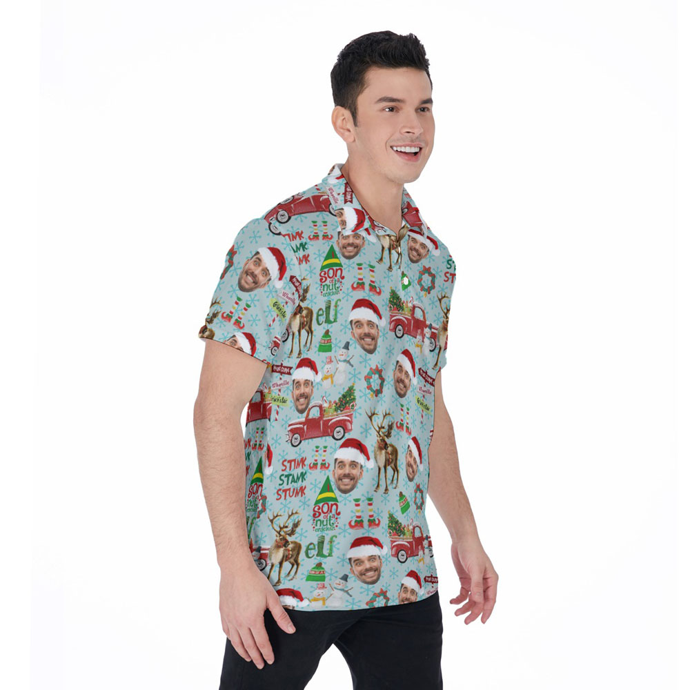 Funny Custom Face Christmas Stink Stank Stunk Hawaiian Polo Shirt