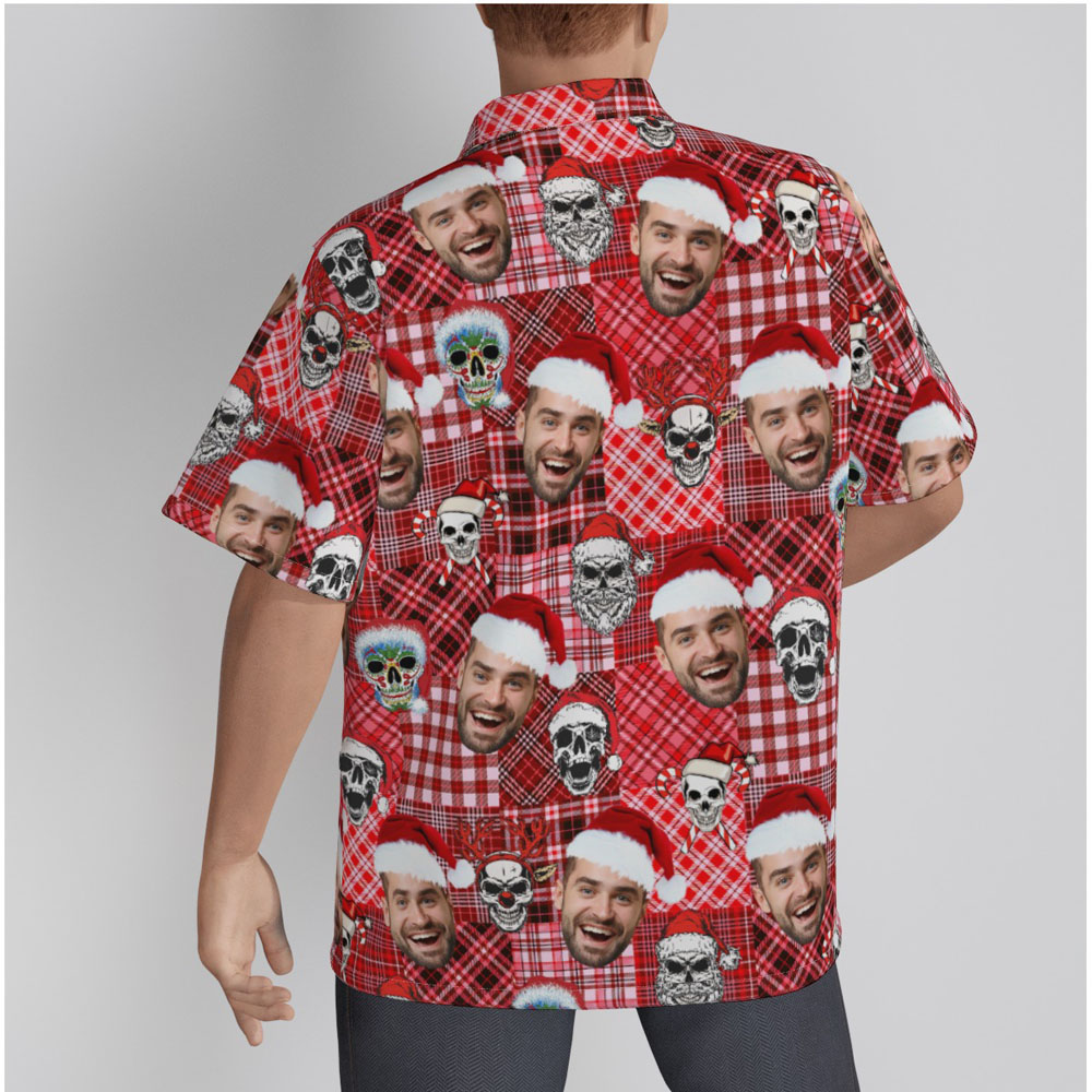 Custom Face Buffalo Plaid Christmas Skull Hawaiian Shirt