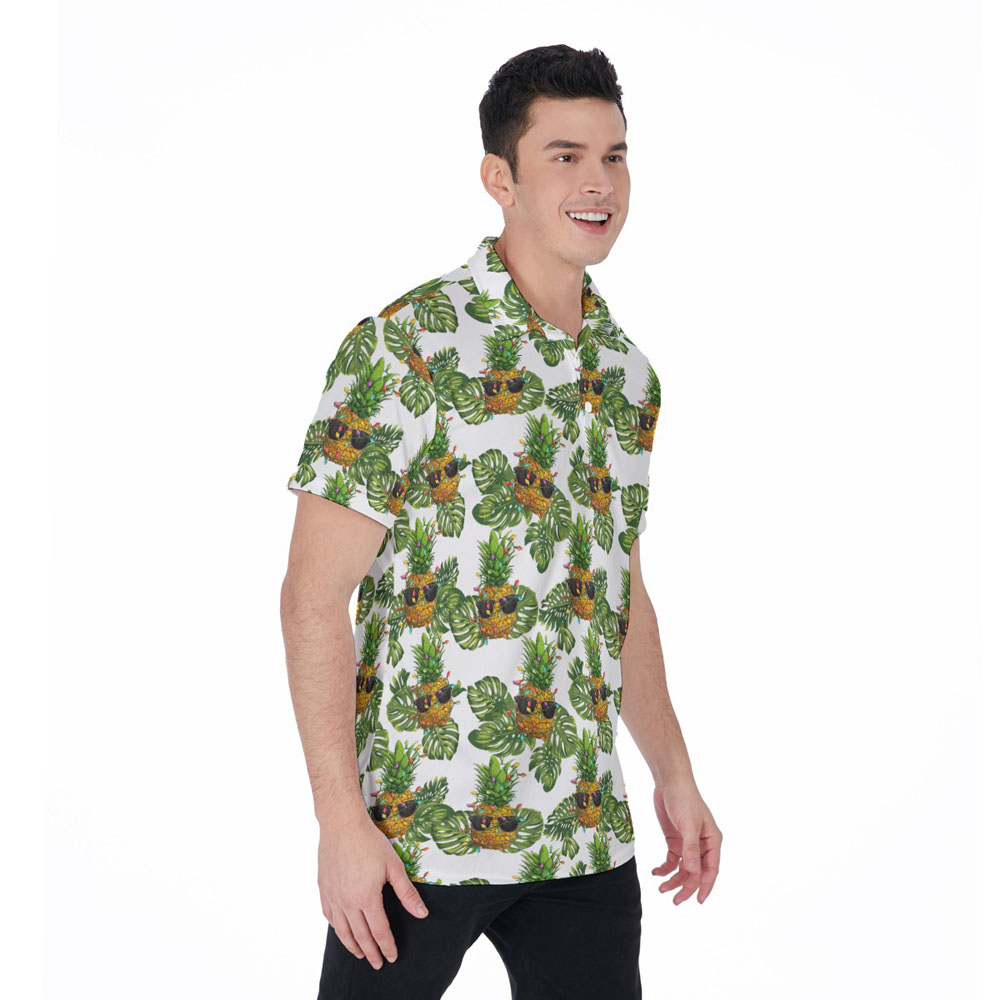 Funny Christmas Pineapple Aloha Polo Golf Shirt