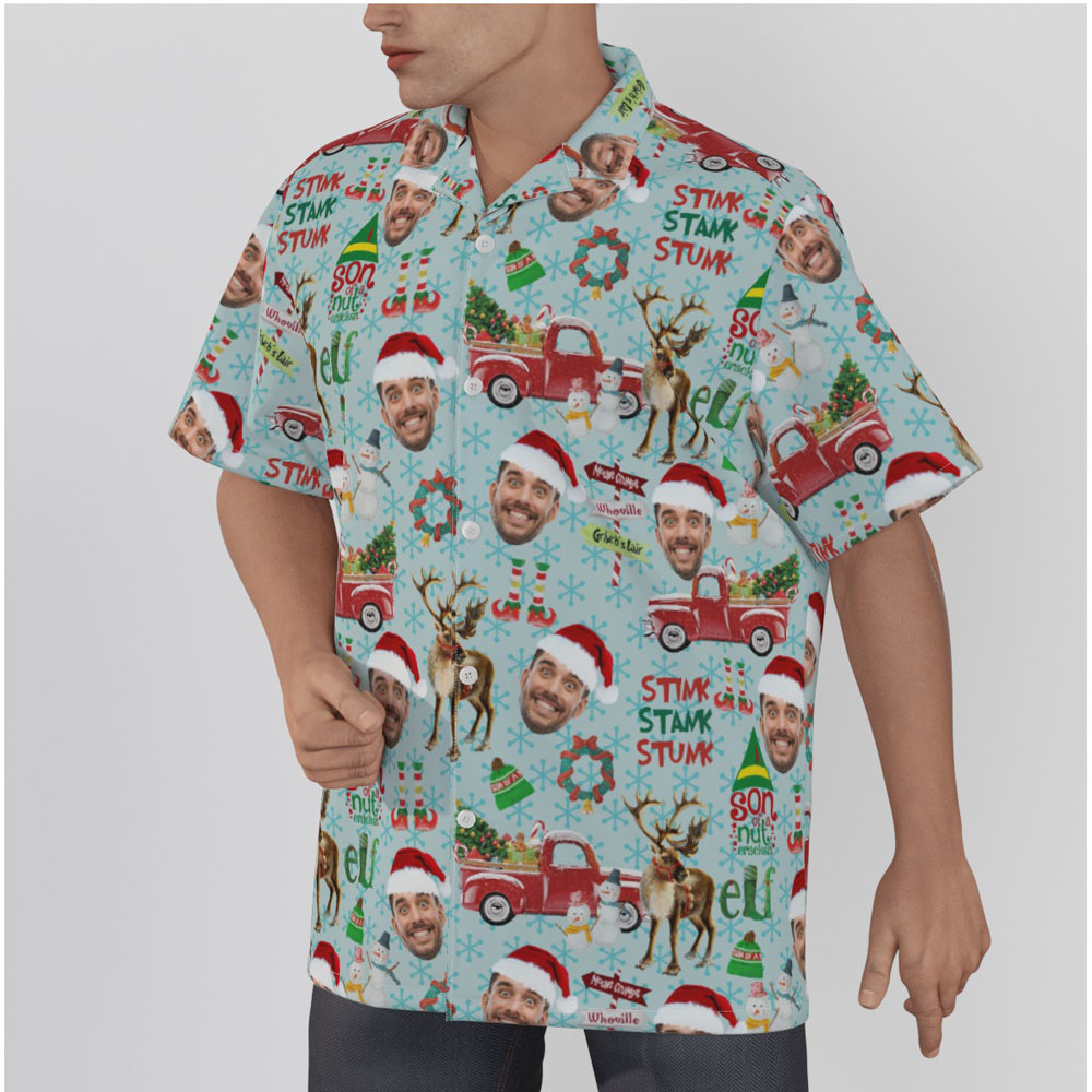 Stink Stank Stunk Custom Face Christmas Blue Hawaiian Shirt