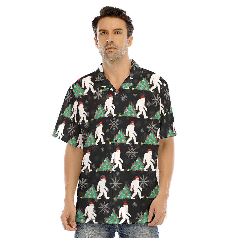 Sasquatch With Christmas Tree Hawaiian Short Sleeves Shirt - variant image 1