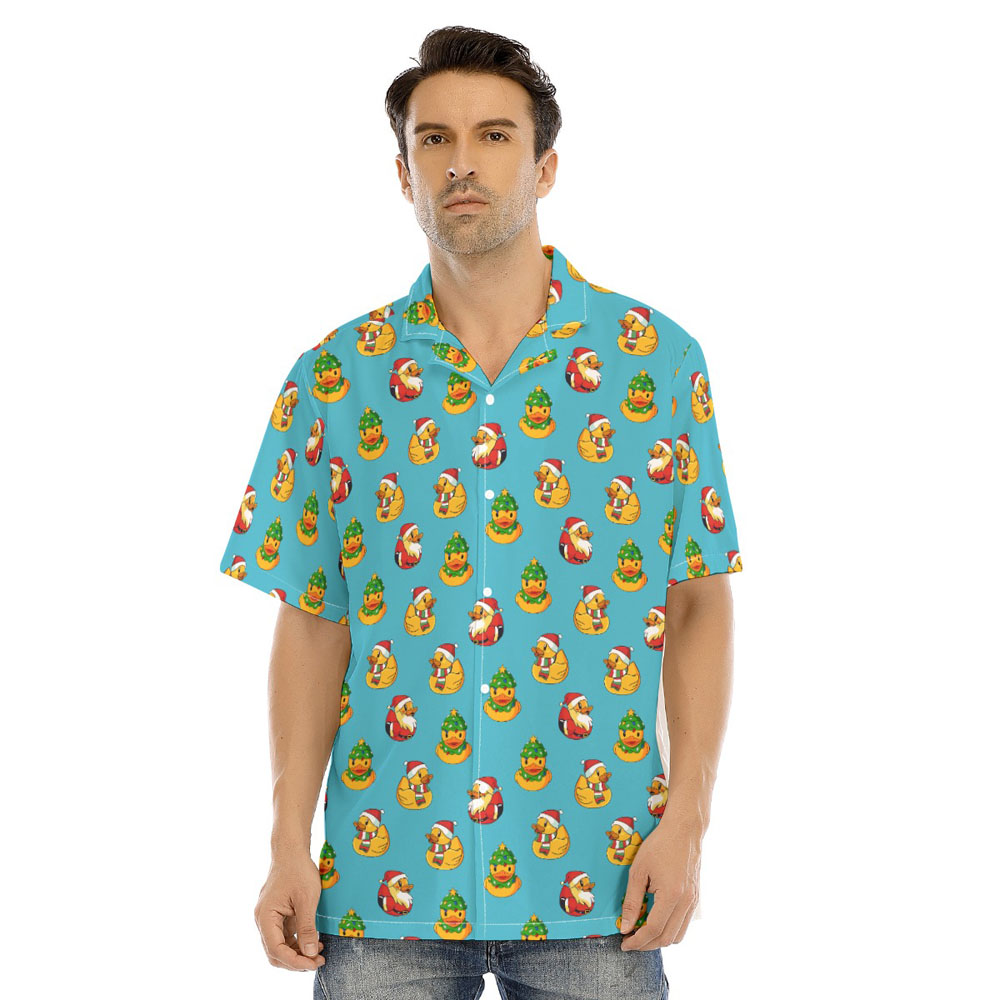 Christmas Rubber Duck Blue Hawaiian Shirt - variant image 1