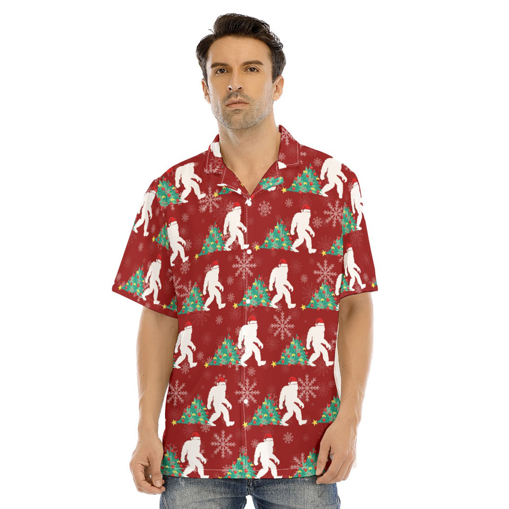 Funny Bigfoot With Christmas Tree Red Hawaiian Shirt - variant image 1