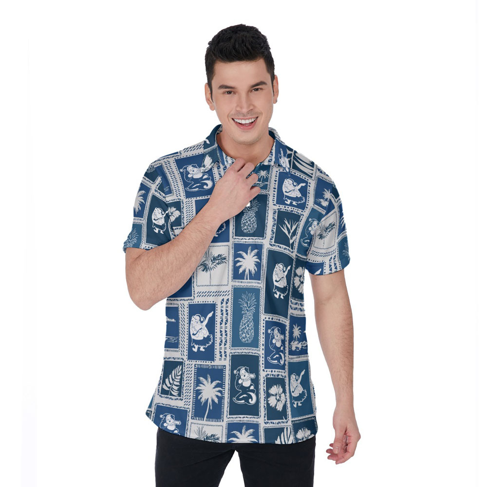 Mele Kalikimaka Vintage Santa Claus Navy Hawaiian Polo Shirt - variant image 1