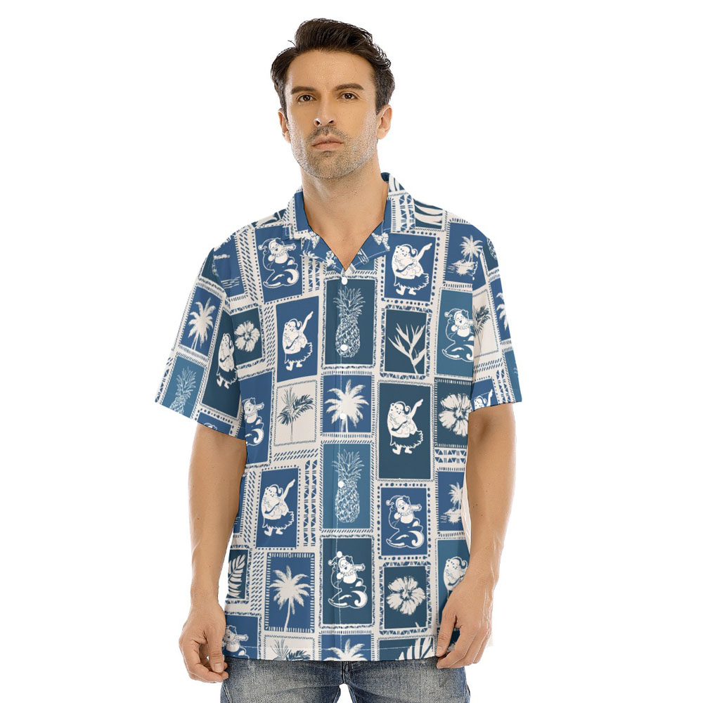 Vintage Christmas Santa Mele Kalikimaka Navy Hawaiian Shirt - variant image 1