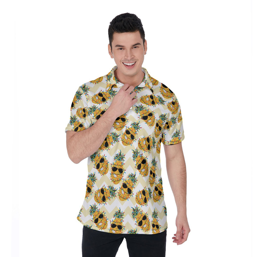 Funny Christmas Pineapple Yellow Vintage Hawaiian Polo Shirt - variant image 1
