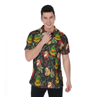 Funny Christmas Rubber Duck Floral Hawaiian Polo Golf Shirt