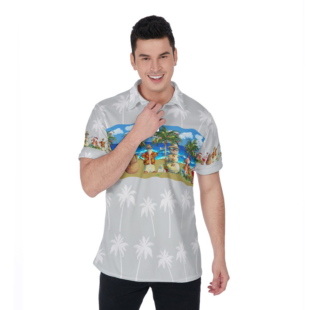 Tropical Summer Christmas Snowman White Hawaiian Polo Shirt - variant image 1