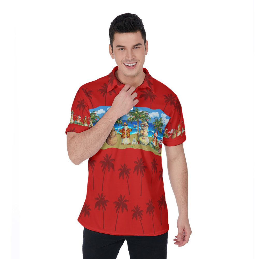 Summer Christmas Snowman Aloha Polo Golf Shirt - variant image 1