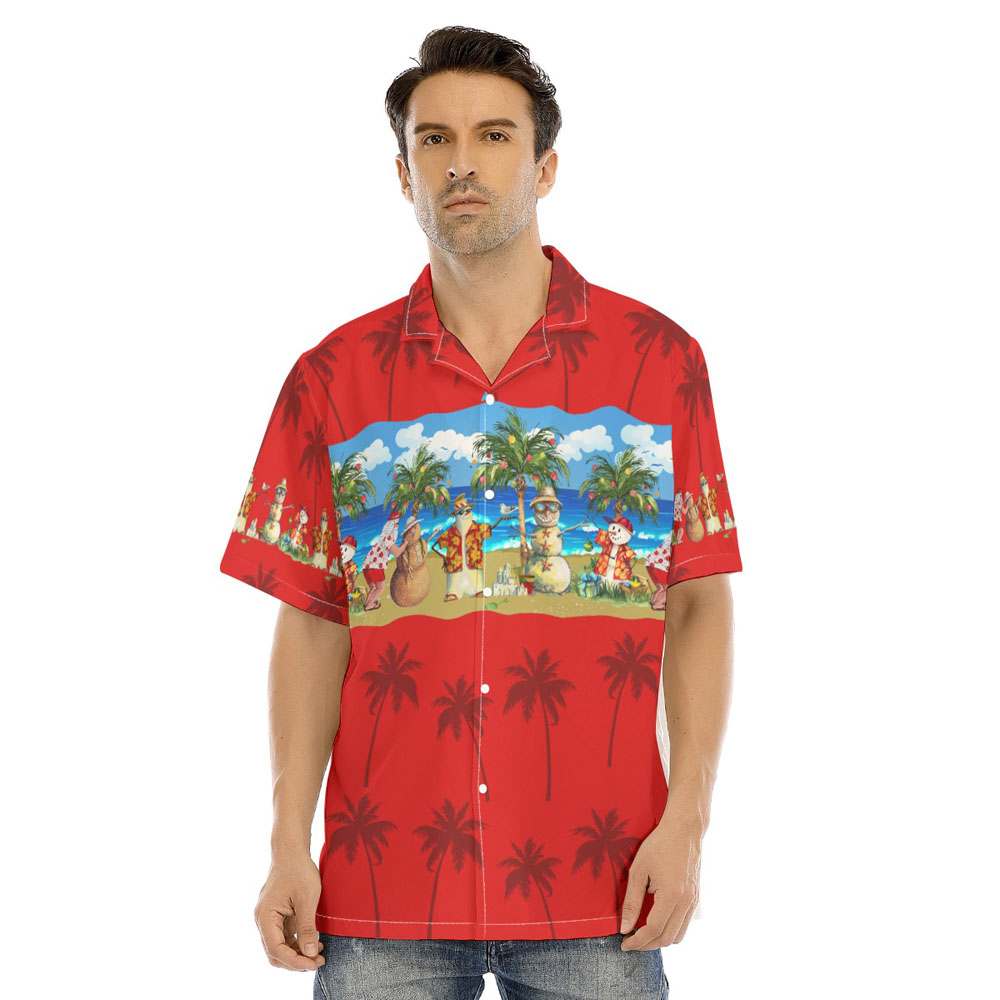 Christmas Snowman On Beach Red Hawaiian Shirt - variant image 1