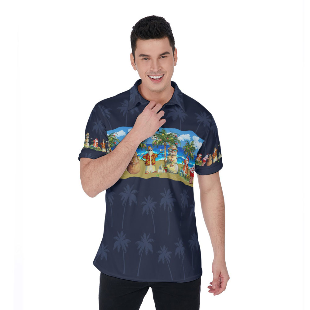 Cute Vintage Snowman Christmas Summer Beach Hawaiian Polo Shirt - variant image 1