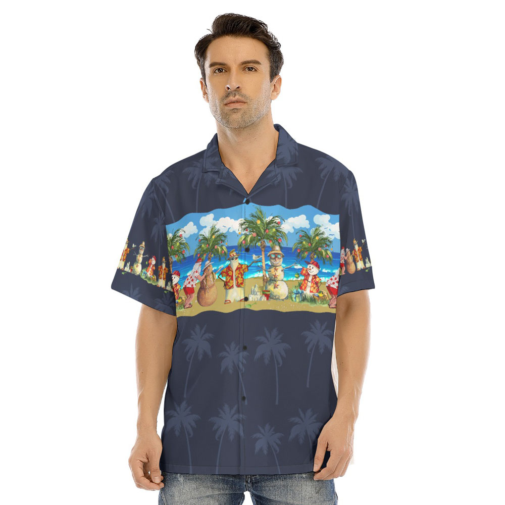 Funny Christmas Snowman Navy Hawaiian Beach Shirt - variant image 1